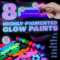 Thumbnail for neon nights 2-IN-1 Glow In The Dark Acrylic Paint Set Glows in the Dark & under UV Blacklight - Set of 8 Self-Luminous Neon Paints for Halloween - German Premium Quality - 8 x 20 ml /