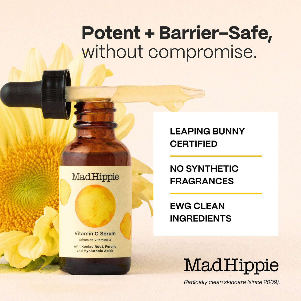 Mad Hippie Vitamin C Serum for Face – C + E + Ferulic Acid, Hyaluronic Acid, Stable Low-Irritation Formula, Brightening, 1.02 Fl Oz