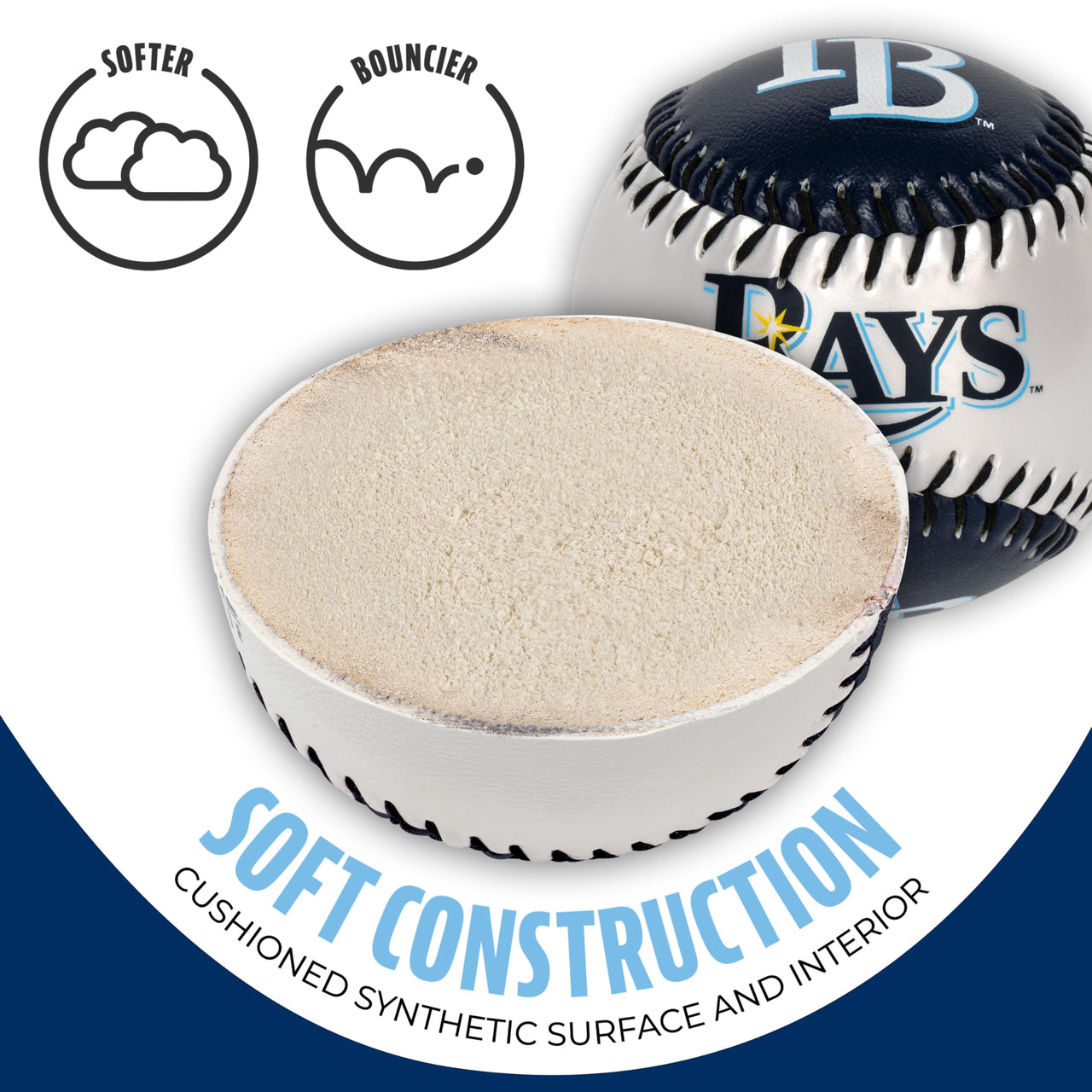 Franklin Sports Tampa Bay Rays MLB Team Baseball - MLB Team Logo Soft Baseballs - Toy Baseball for Kids - Great Decoration for Desks and Office