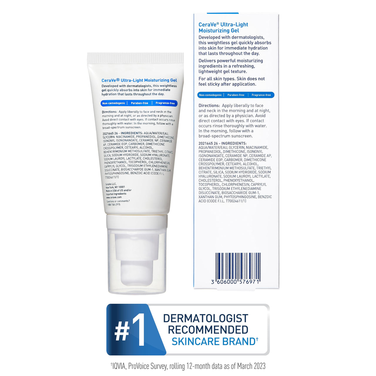 CeraVe Ultra-Light Moisturizing Gel, Hydrating Gel Face Moisturizer For Men & For Women with Ceramides, Niacinamide, Hyaluronic Acid, Fragrance Free, Oil-Free, Mattifying Moisturizer, 1.75 FL Oz