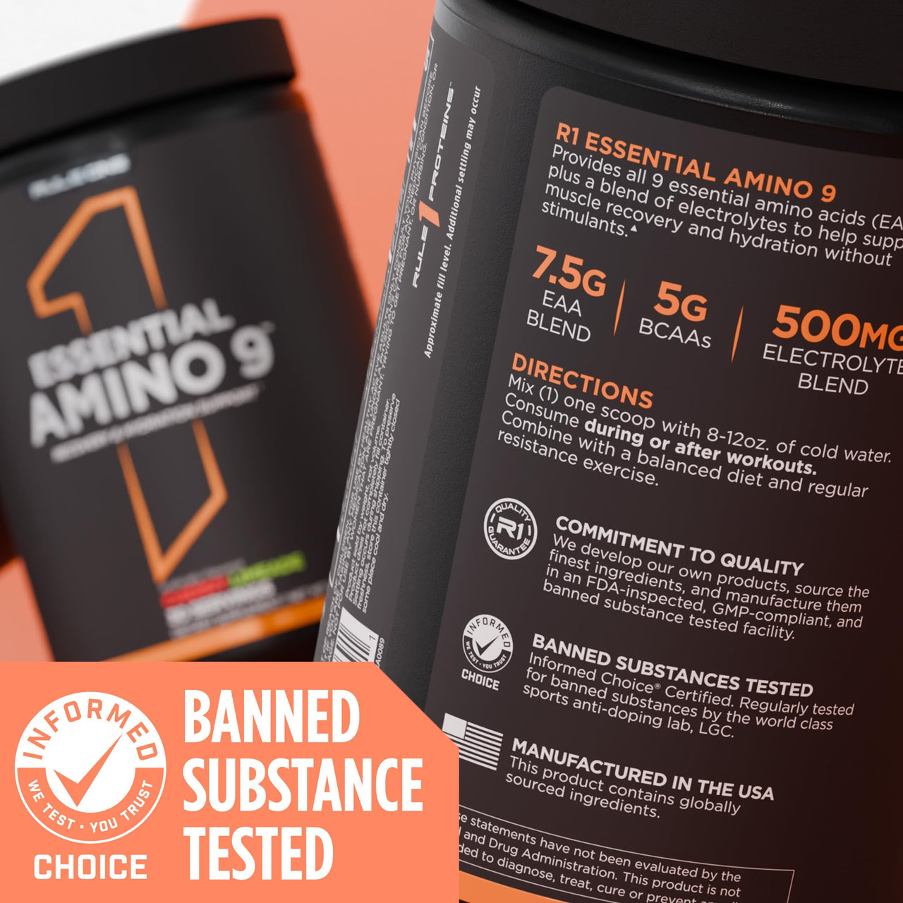 Rule 1 Proteins Essential Amino 9 – Recovery & Hydration Support with 7.5g of Essential Amino Acids + Electrolytes (30 Servings, Blue Razz Lemonade)