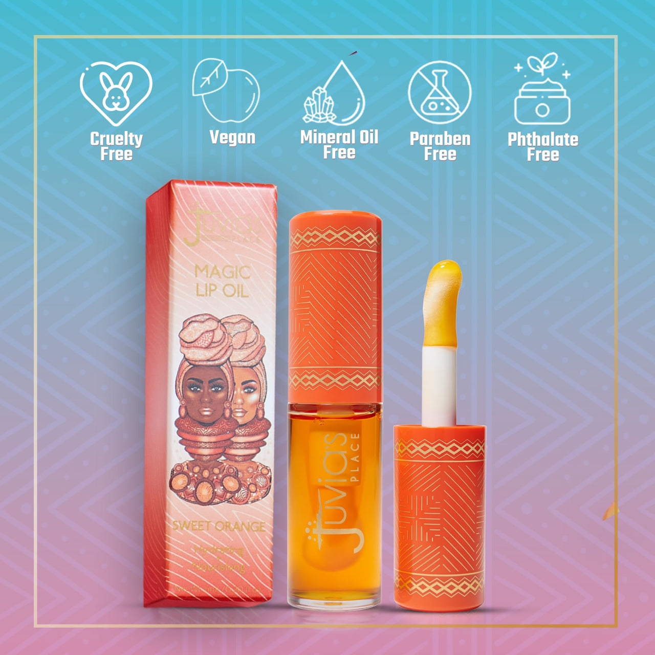 Juvia's Place Magic Lip Oil - Sweet Orange - Smooth, Hydrating w/Vitamin E for Soft, Glossy, Juicy Lips - Infused with Fruit Extracts - Tinted, Shimmering, Lightweight & Non-sticky Lip Oil for Summer