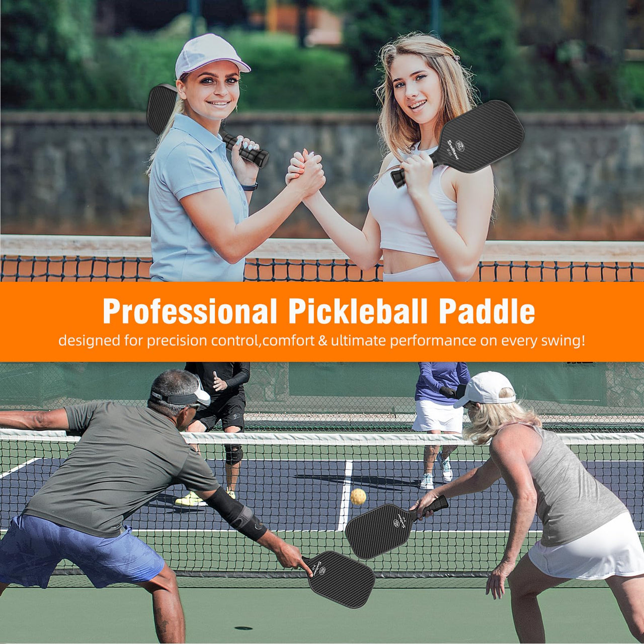 Carbon Fiber Pickleball Paddle, Carbon Fiber Surface (CFS) Pickle Ball Paddles with 16mm Honeycomb Core, Lightweight, Shock-Absorbing Paddle with Anti-Slip Grip, Ideal for Novice & Pro Players