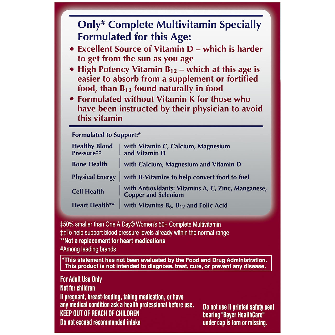 ONE A DAY Proactive 65+, Mens & Womens Multivitamin, Supplement with Vitamin A, Vitamin C, Vitamin D, and Zinc for Immune Health Support*, Calcium, Folic Acid & More, Tablet 150 Count (Pack of 2)