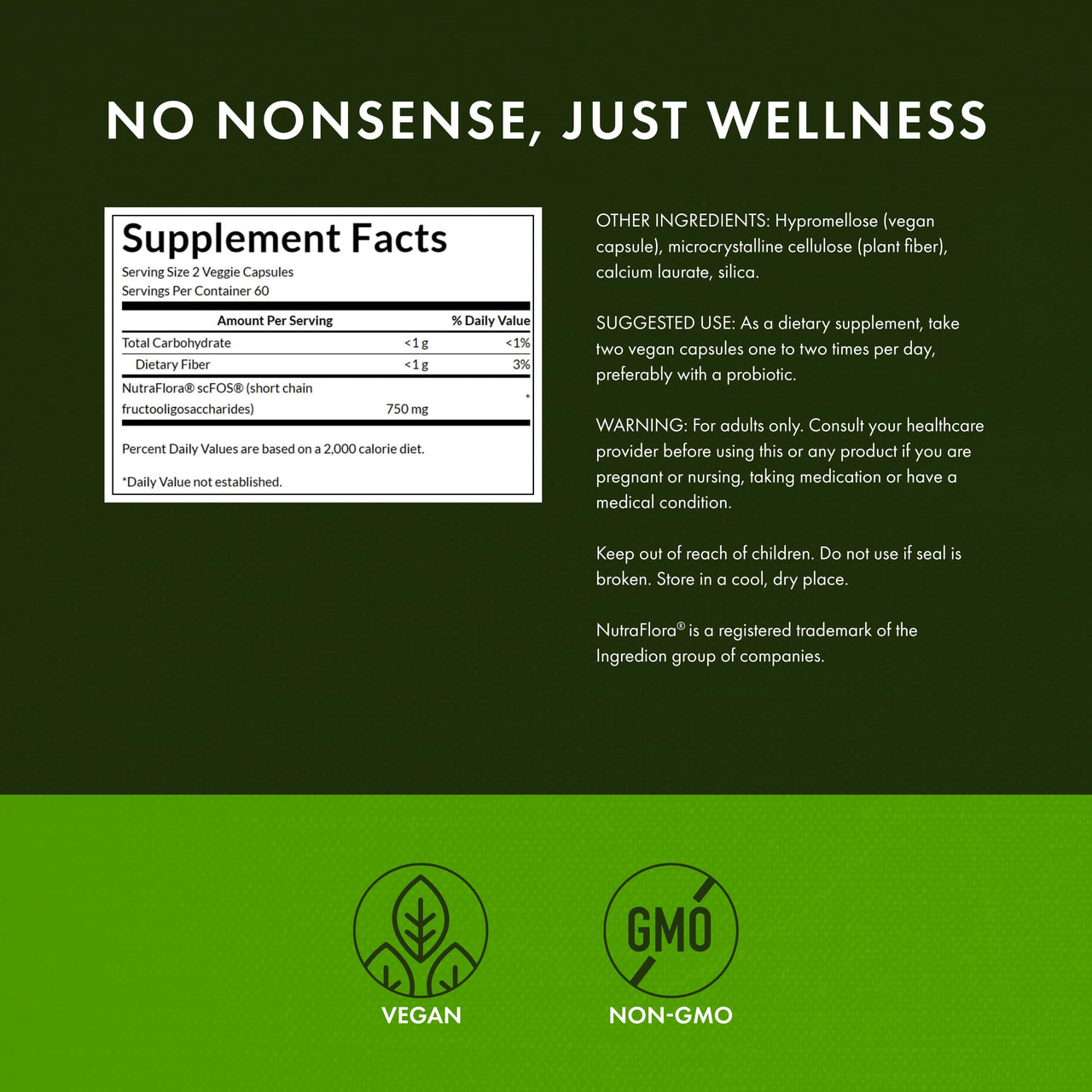 Swanson Prebiotic for Friendly Flora Support - Digestive Health Supplement - Offers Immune Support* - Contains Prebiotic Fiber - Vegan & Non-GMO - 120 Vegan Capsules