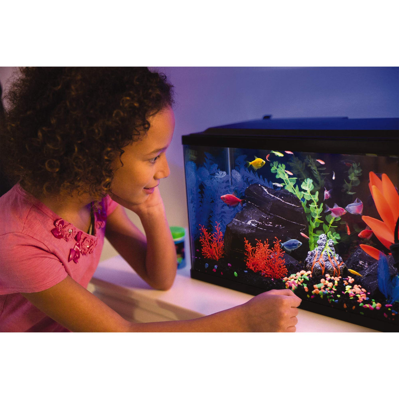 GloFish Plant Aquarium Décor, Green and Blue Large, Fluorescent Under Blue LED Light