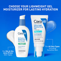 Thumbnail for CeraVe Ultra-Light Moisturizing Gel, Hydrating Gel Face Moisturizer For Men & For Women with Ceramides, Niacinamide, Hyaluronic Acid, Fragrance Free, Oil-Free, Mattifying Moisturizer, 1.75 FL Oz