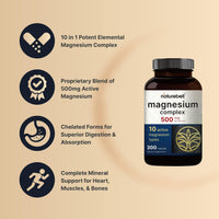 Thumbnail for Magnesium Complex 500mg, 300 Capsules | 10-in-1 Magnesium Glycinate, Citrate, Malate & More | Chelated Form for Easy Absorption | Non-GMO