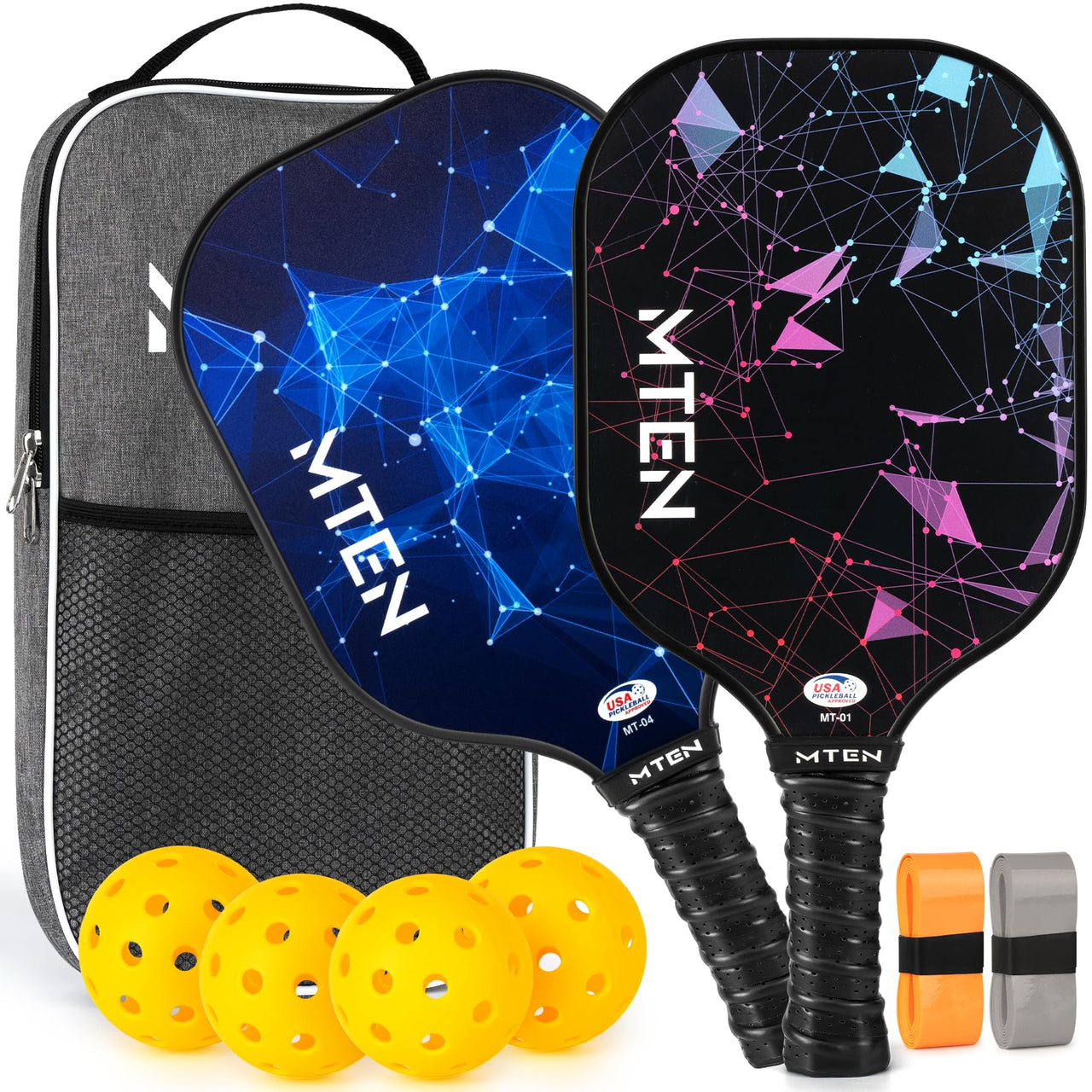 Pickleball Paddles, USAPA Approved Pickleball Paddles Set of 2, Fiberglass Surface Pickleball Set, 2Pickleball Rackets, 4 Pickleball Balls, 2Grip Tapes & Carry Bag for Men Women