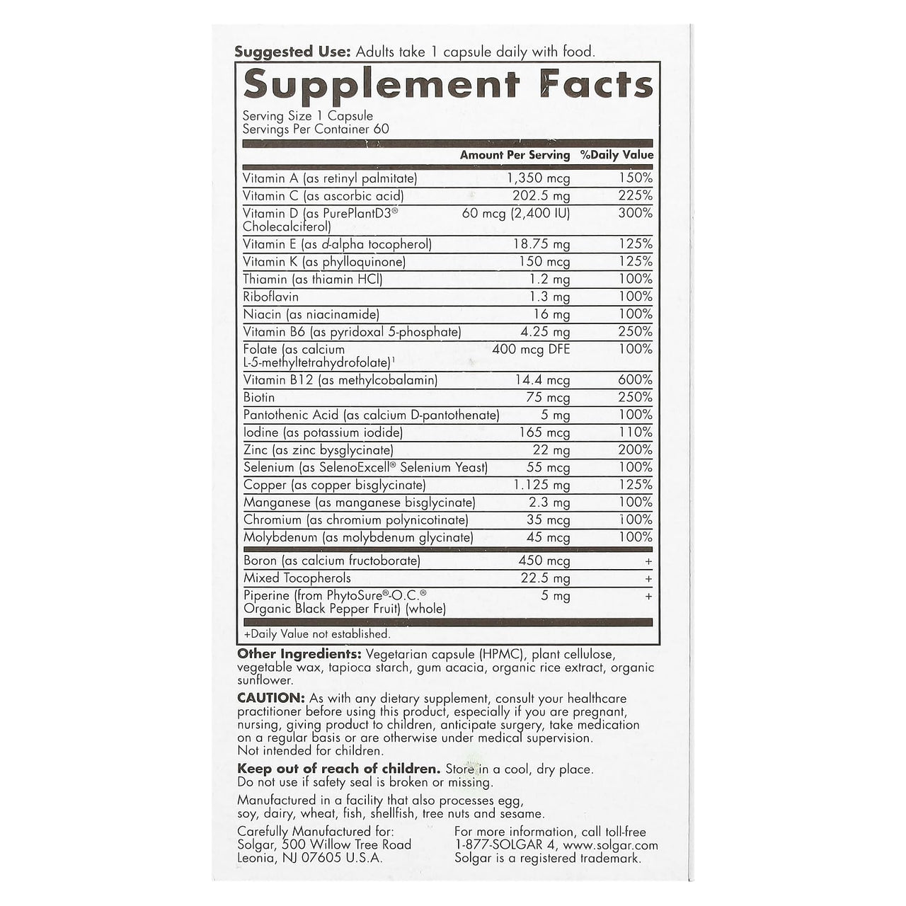 Solgar One Daily Men's Multi 50+ Whole Body Support for Men 50 and Older Highly Absorbable Delayed Release Heart, Energy, Stress, Muscle, Bone, Prostate Support Vitamin 60 Vegan Capsules, 60 Servings
