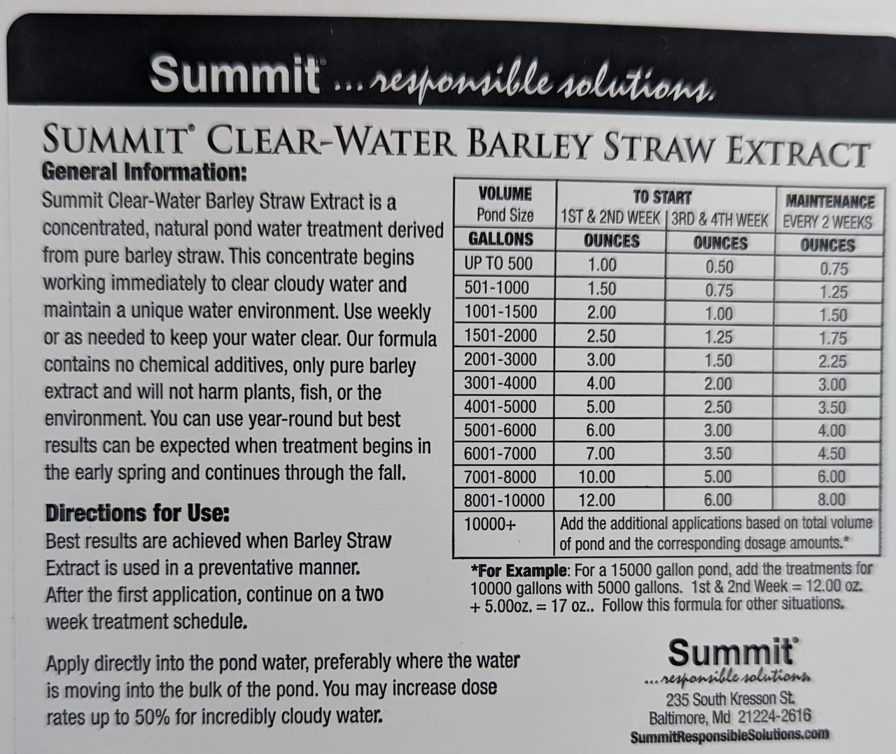 Summit Clear-Water Barley Straw Extract Concentrate - 1 Quart, Natural Pond Water Clarifier
