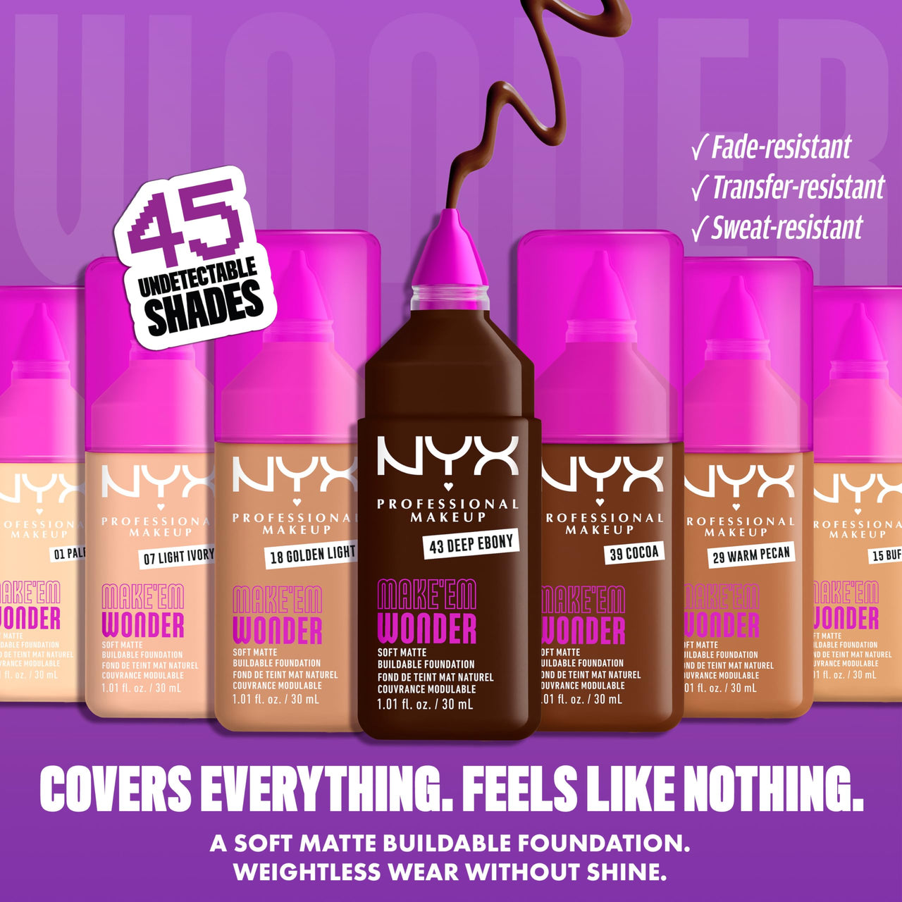 NYX PROFESSIONAL MAKEUP Make 'Em Wonder Liquid Foundation, 24HR Foundation Makeup With A Soft Matte Finish, Buildable Full Coverage - 09 Light Nude