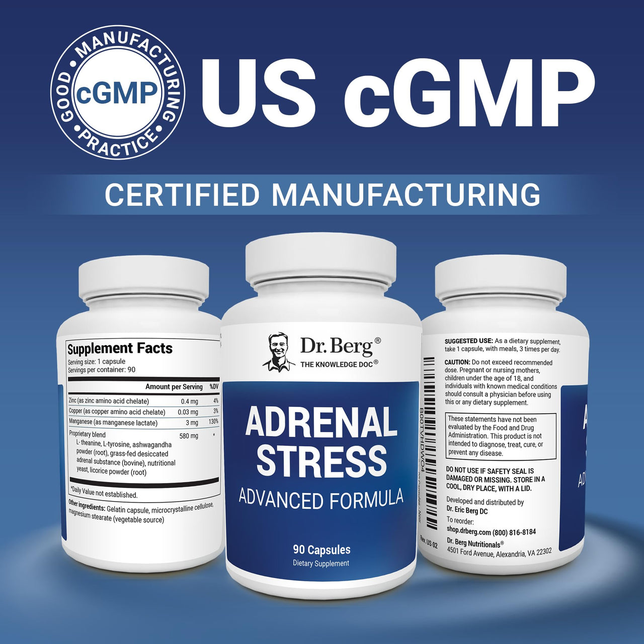 Dr. Berg’s Adrenal Stress Advanced Formula - Adrenal Support Supplements for Stress, Mood and Energy Support - Adrenal Supplements - Cortisol Manager with Ashwagandha - 90 Capsules