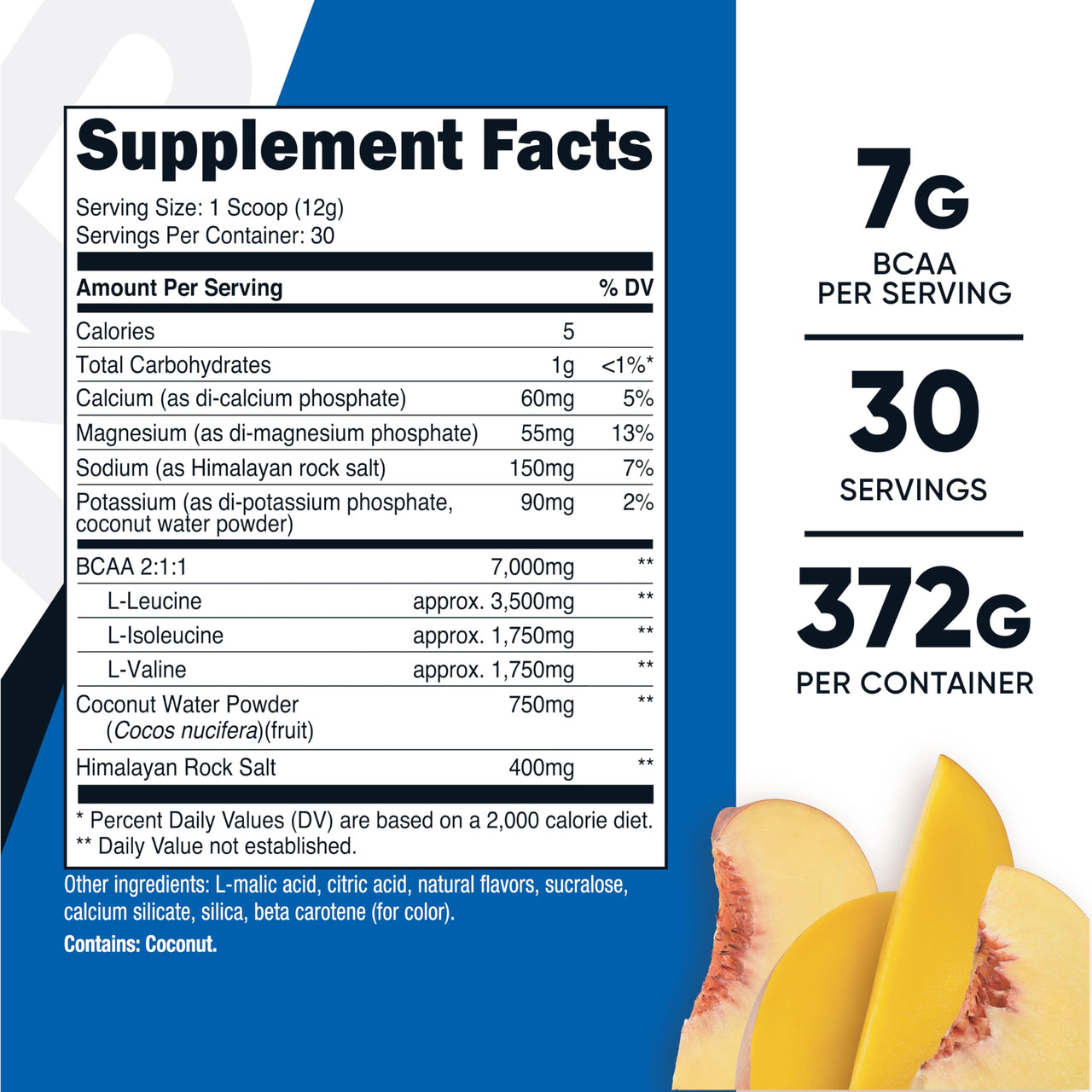 Nutricost BCAA + Hydration Powder (Peach Mango) 30 Servings - Branched Chain Amino Acids with Hydration Complex - Gluten-Free, Non-GMO