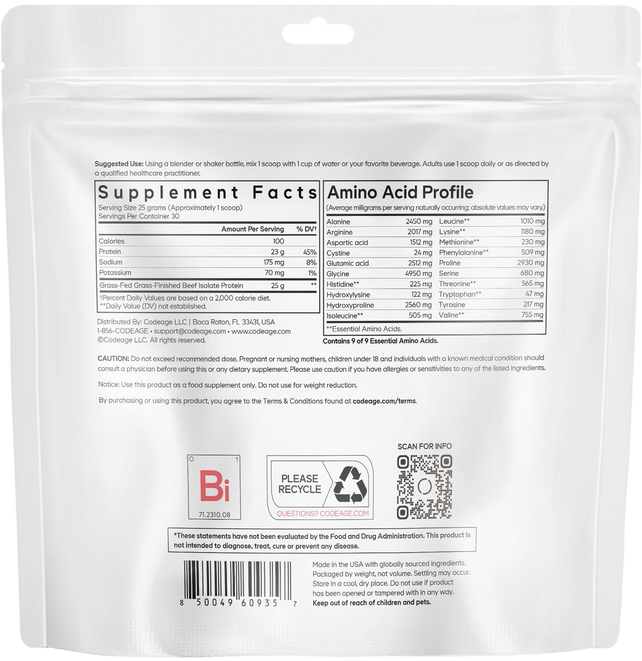 Codeage Grass-Fed Beef Isolate Protein Powder Supplement - 20 Amino Acids, Collagen-Rich - Athletes & Sports - Unflavored Carnivore Protein Supplement, BCAA & EAA - Gluten-Free - 26.45 oz