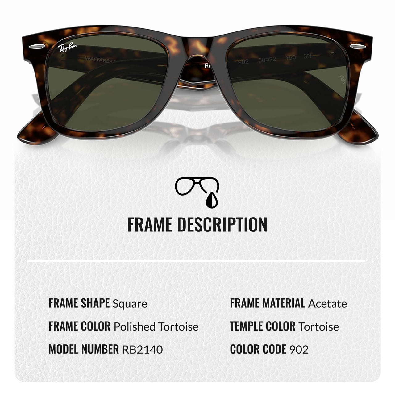 Ray-Ban RB2140 ORIGINAL WAYFARER CLASSIC Square Shape Sunglasses with Official Eyewear Kit