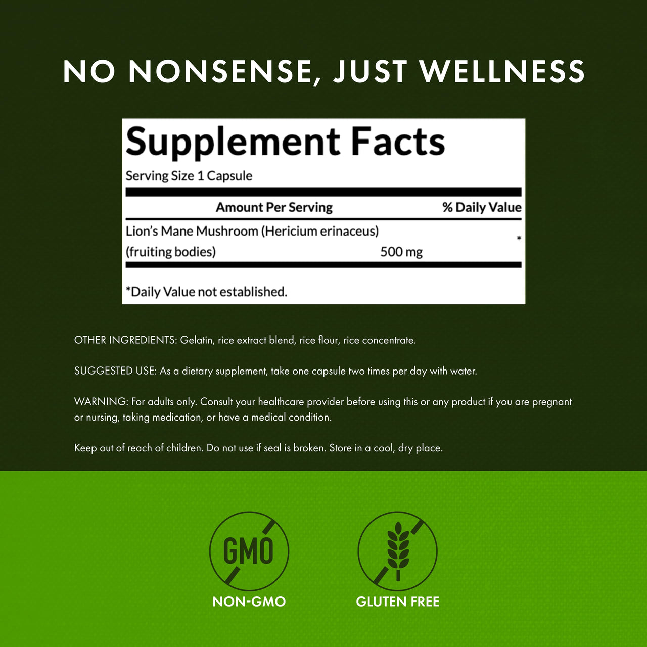 Swanson Full Spectrum Lion's Mane Mushroom - Brain Health Supplement to Support Memory, Focus & Clarity* - May Also Aid Immune, Heart & Digestive Health - Gluten-Free & Non-GMO - 60 Capsules