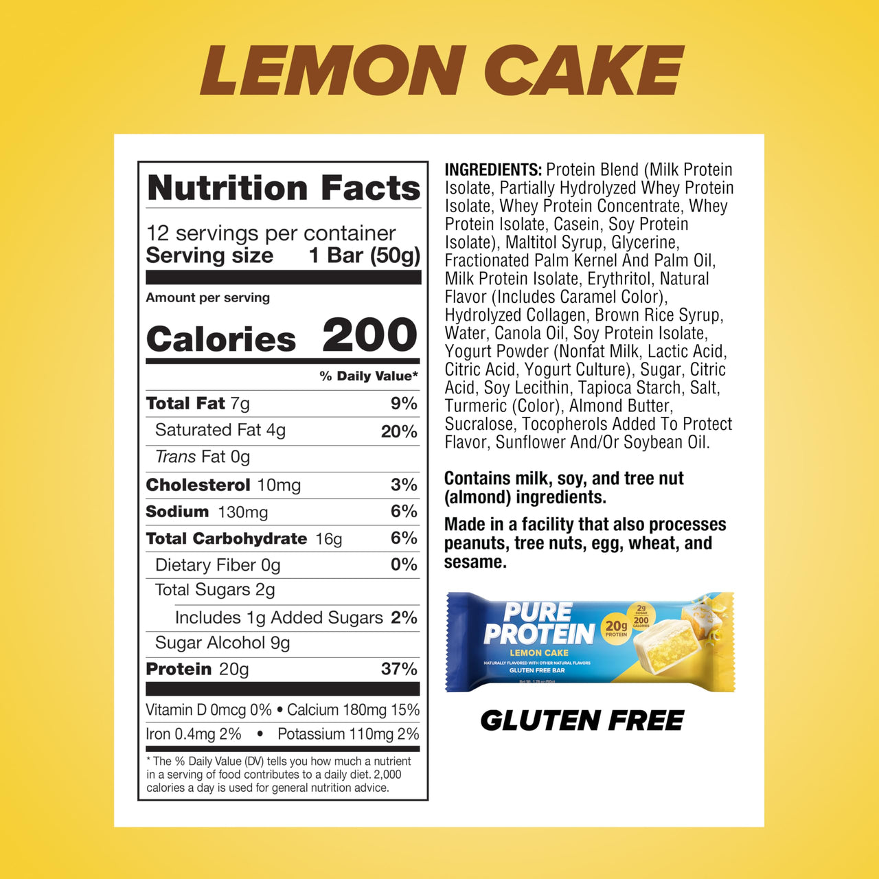 Pure Protein Pure Protein Bars, High Protein, Nutritious Snacks To Support Energy, Lemon Cake, 12 Count, 12 Count