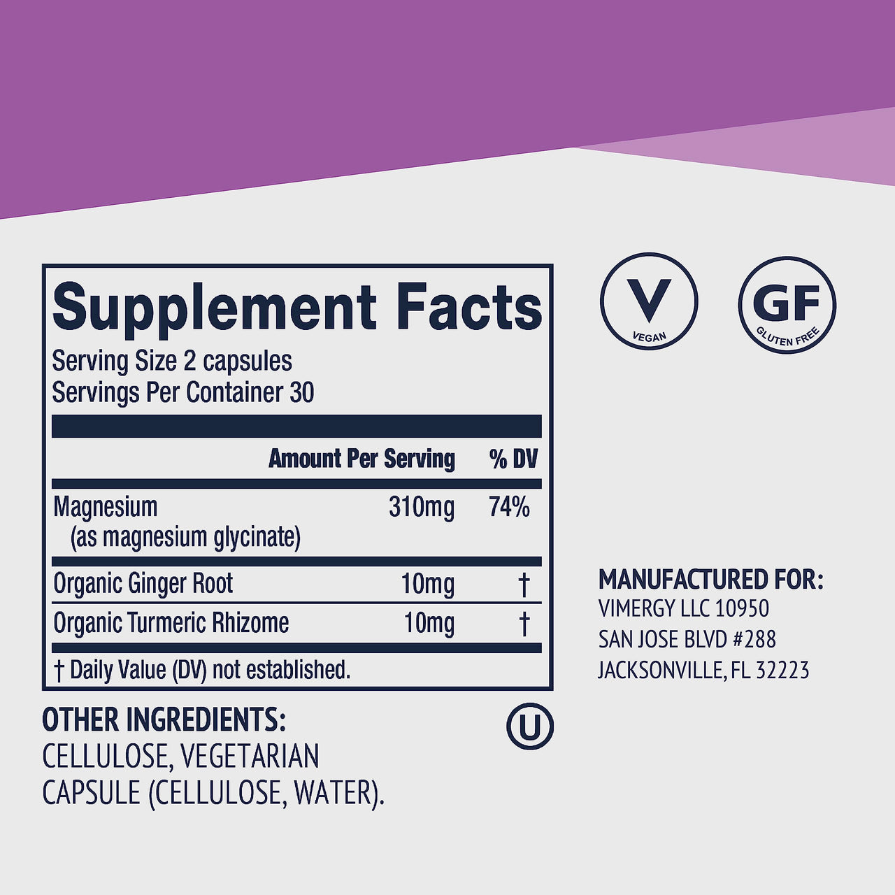 VIMERGY Magnesium Glycinate – Stress Support – Chelated to Avoid Tummy Upset*– Promotes Heart Health & Energy*– Kosher, Vegan Gluten-Free – 60 Caps
