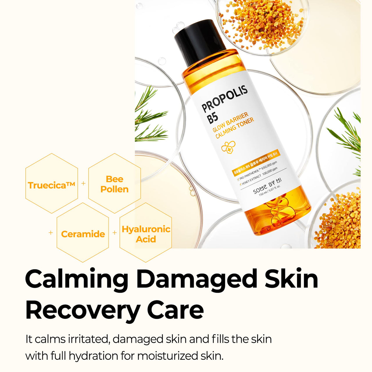 SOME BY MI Propolis B5 Glow Barrier Calming Toner / 5.07Oz, 150ml / Strengthen Skin Barrier with Honey Extracts/Brightening and Skin Calming Effect, Sebum and Pimple Care/Facial Skin Care