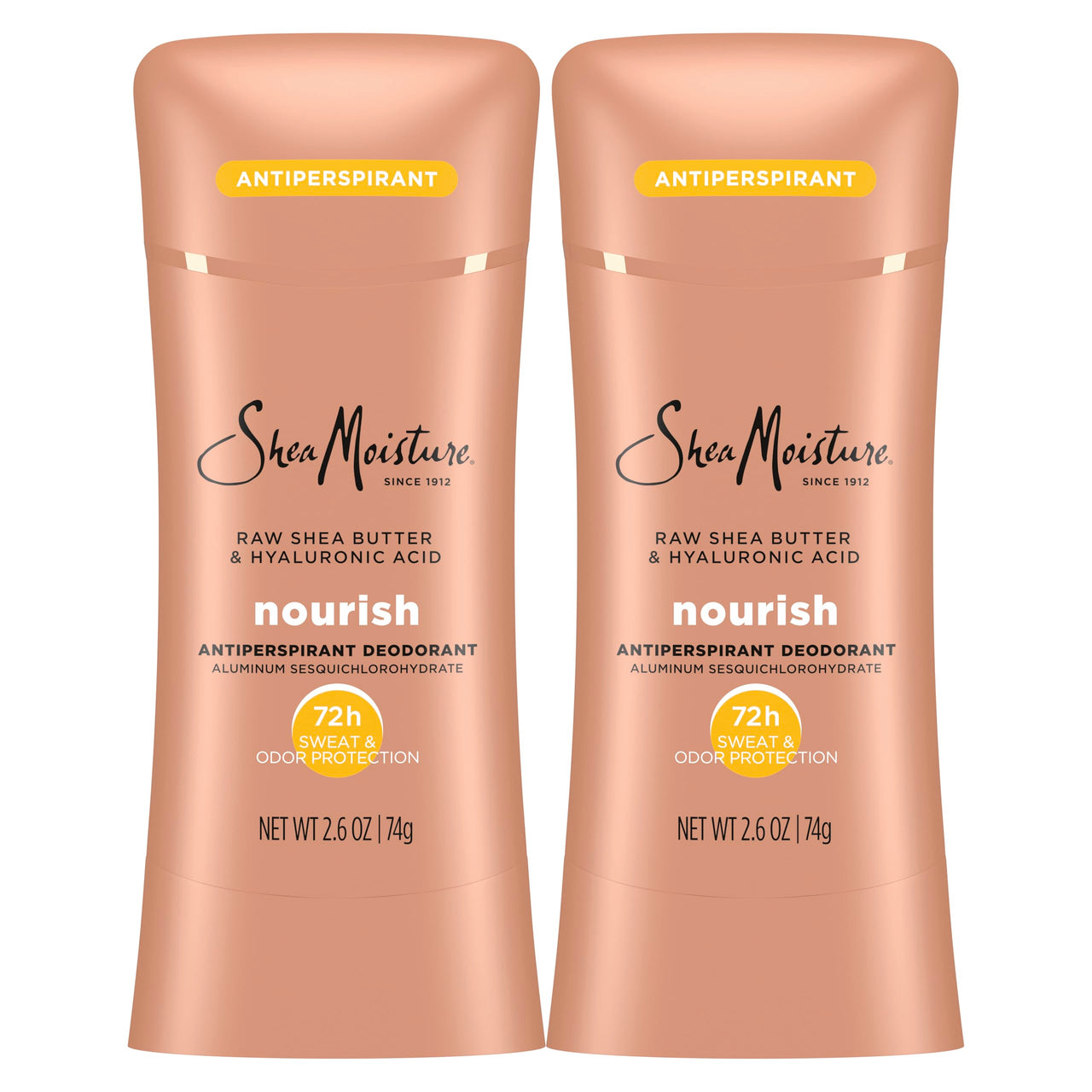 SheaMoisture Antiperspirant Deodorant Stick Moisturizing Raw Shea Butter & Hyaluronic Acid 2 Count for 48HR Sweat & Odor Protection with No Parabens & No Mineral Oil 2.6 oz
