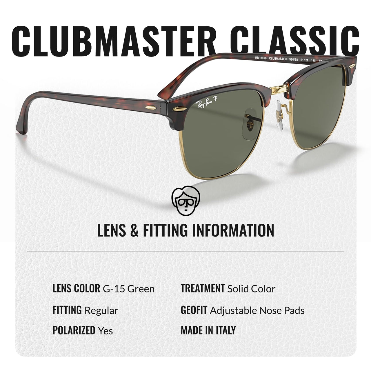 Ray-Ban RB3016 Clubmaster Polarized Classic Square Shape Sunglasses With Eyewear Kit Bundle - High Bridge Fit - Ideal Formal and Casual Wear Square Sunglasses