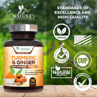 Thumbnail for Turmeric Curcumin Supplement - 95% Curcuminoids with Organic Turmeric & Ginger, BioPerine Black Pepper Extract for Best Absorption, Natural Vegan Joint Support, Non-GMO, Bottled in USA - 240 Capsules