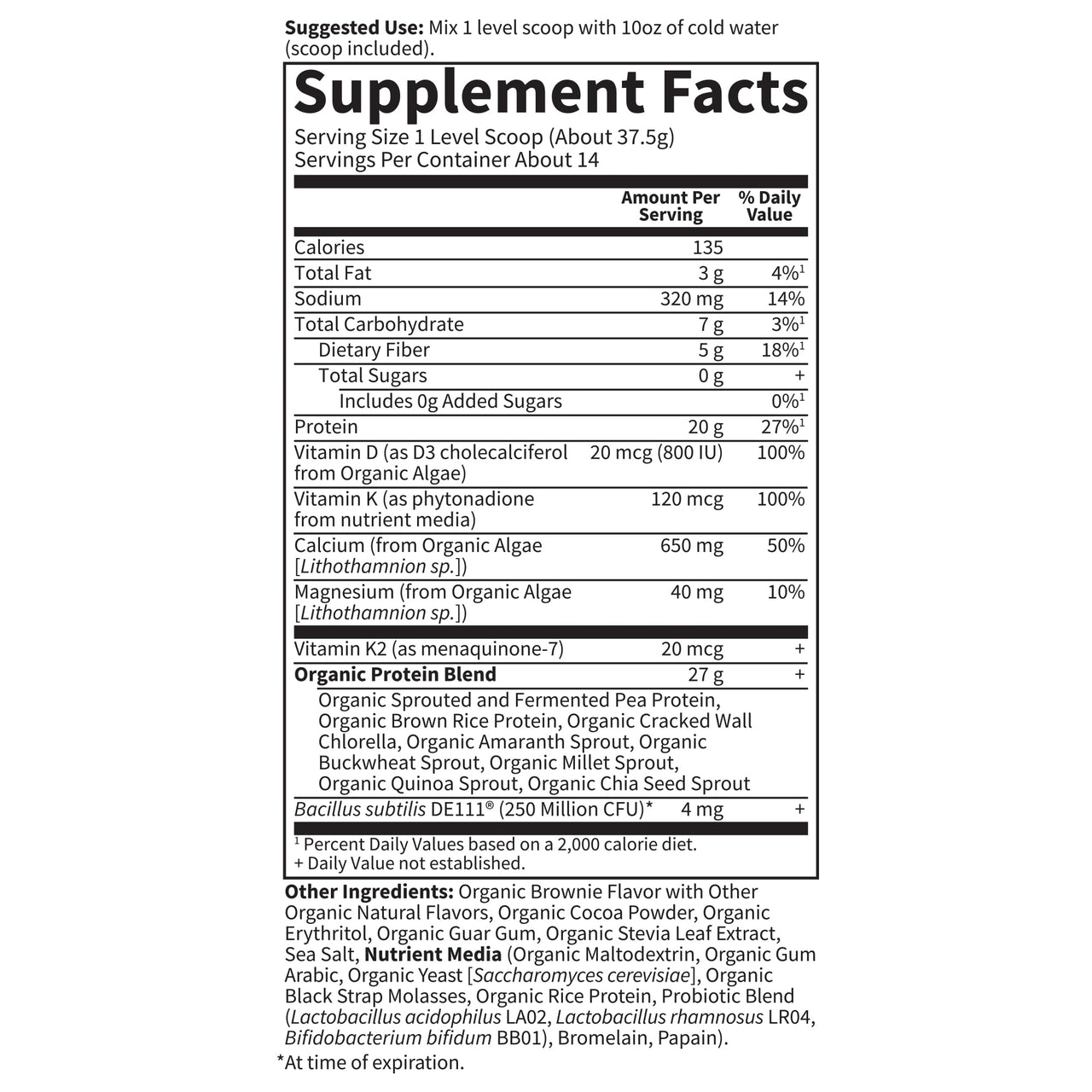Garden of Life Organic Vegan Protein Powder, 20g Plant Based Protein with Calcium, D3, K2 MK-7 & Magnesium for Bone Strength, Prebiotics & Probiotics for Digestion, Brownie Bites Flavor, 14 Servings