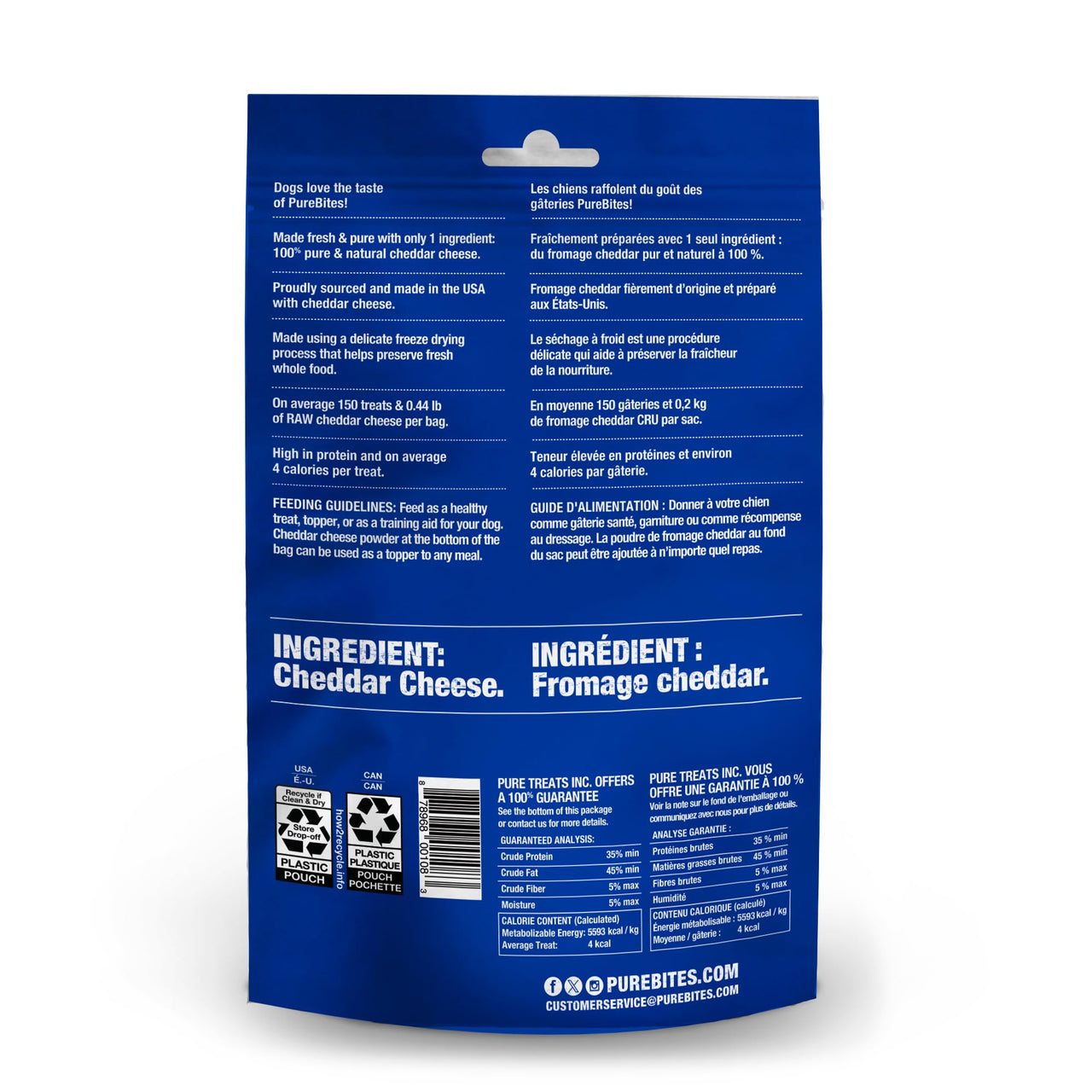 PureBites Cheddar Cheese Freeze Dried Dog Treats, 1 Ingredient, Made in USA, 4.2oz