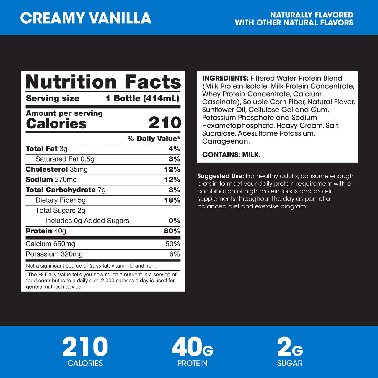 Optimum Nutrition 40g Protein Shake, 40g of Protein, Naturally Flavored, Complete Protein Drink, Creamy Vanilla, 14 Fl Oz, 1 Count