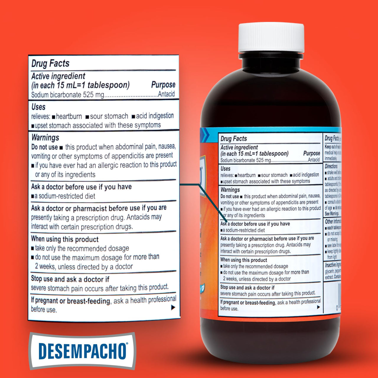 Desempacho Liquid Antacid - Sodium Bicarbonate Maximum Strength Heartburn and Acid Reflux Relief