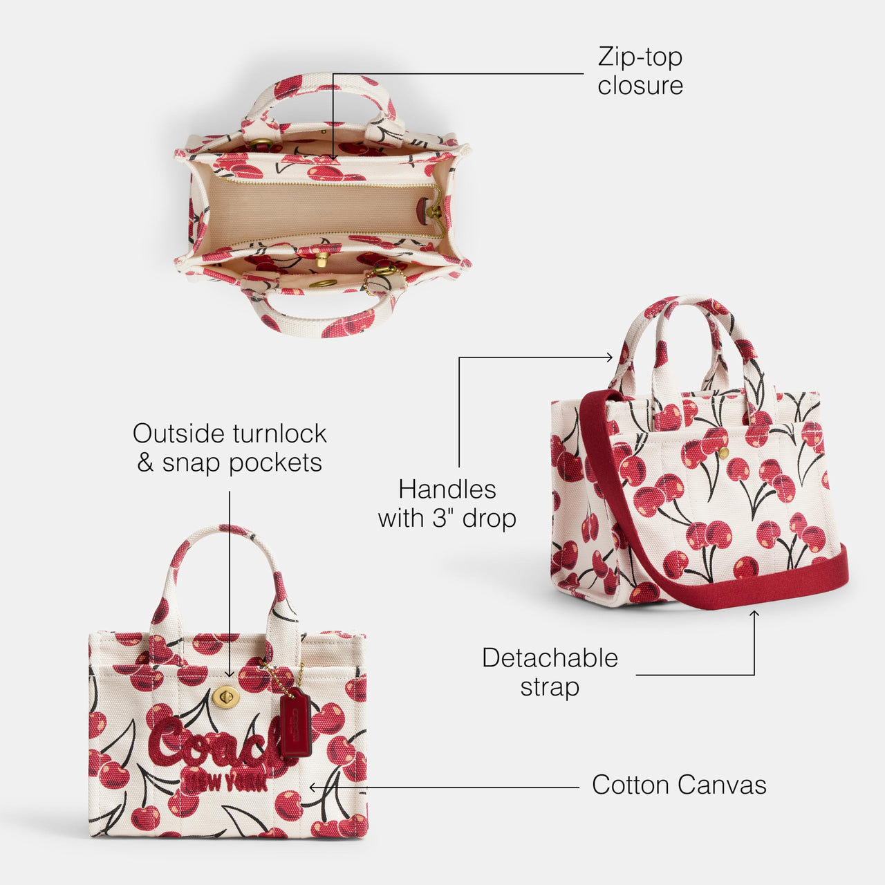 COACH Cargo Tote Bag 20 with Cherry Print Chalk Multi One Size