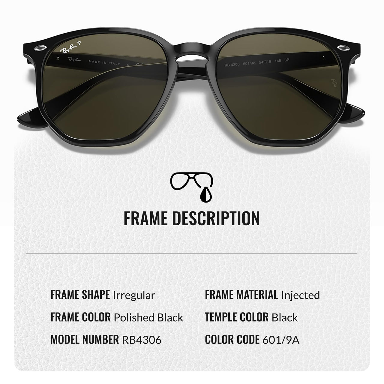 Ray-Ban RB4306 Polarized Hexagonal Flat Lenses Sunglasses for Men and Women- Timeless Classic Sun Glasses with Modern Elegance - Premium UV Protection - Designer Men's and Women's Sunglasses