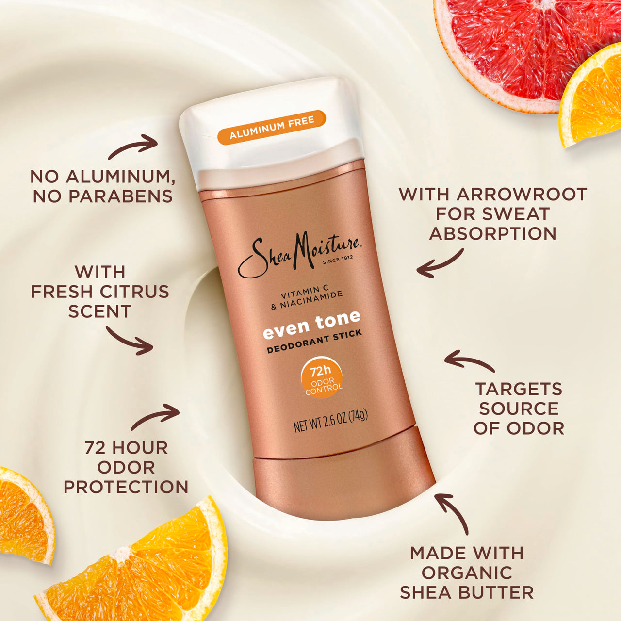 SheaMoisture Deodorant Stick for 72h Odor Control Fresh Aluminum Free 2.6 oz