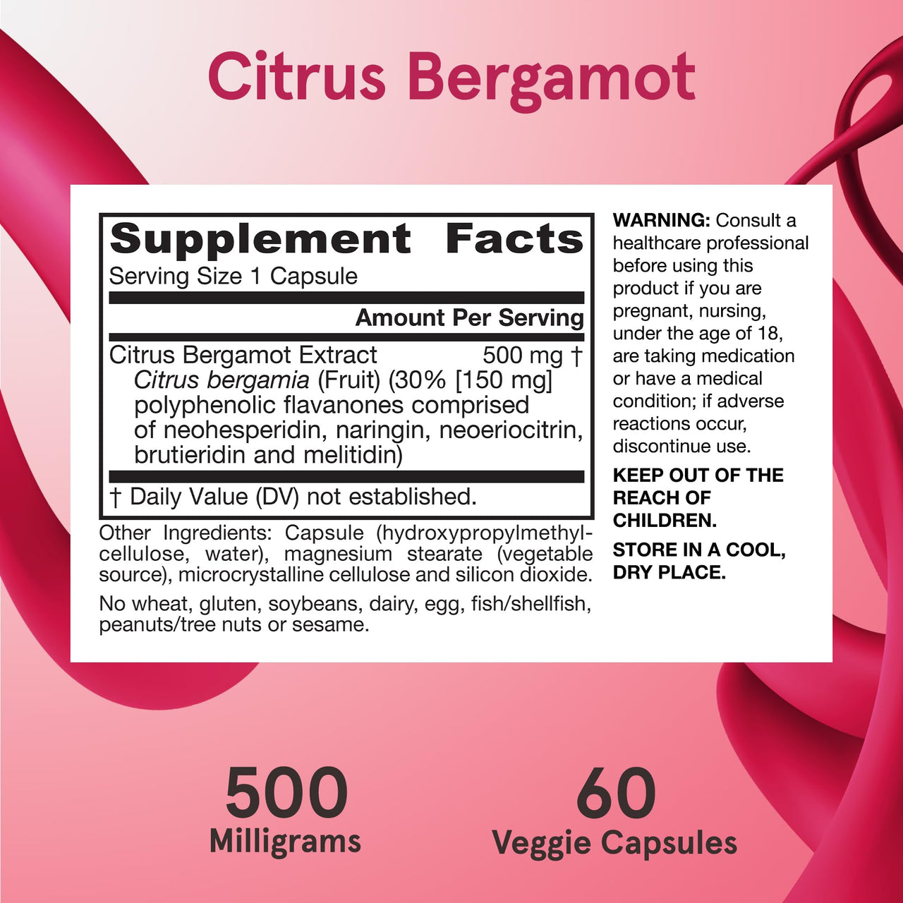 Jarrow Formulas Citrus Bergamot Supplement 500 mg - 60 Servings (Veggie Caps) - Antioxidant Support for Cardiovascular & Metabolic Health - Dietary Supplement - Vegan Gluten-Free- Use with QH-Absorb