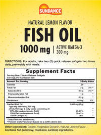 Thumbnail for Sundance Fish Oil Softgels 1000mg with Active Omega-3 | 200 Softgels | Natural Lemon Flavor | Non-GMO and Gluten Free Supplement