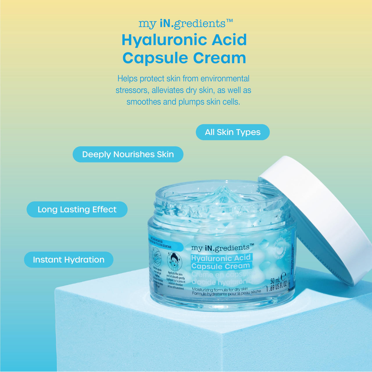 masque BAR My Ingredients Hydrating Capsule Cream Face Moisturizer, Hyaluronic acid based moisturizer, Boba face cream with Niacinamide, Korean skin care 50ml