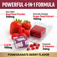 Thumbnail for Force Factor Total Beets Ultimate Heart Health Chews for Blood Pressure Support, with Beetroot Powder, CoQ10, B Vitamins & Grapeseed Extract for Blood Flow & Energy, Pomegranate Berry, 60 Soft Chews