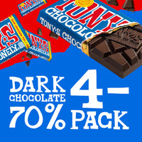Thumbnail for Tony’s Chocolonely Belgian Dark Chocolate, Pure Chocolate Bar for Snacks, Party Favors, Gifts, or Gift Basket, Vegan, 70% Cacao, Made From Quality Fairtrade Cocoa & B Corp Certified 6.35 Oz, 4 Bars