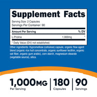 Thumbnail for Nutricost L-Proline 1000mg, 180 Capsules (90 Servings) - 500mg Per Cap, Non-GMO, Gluten Free