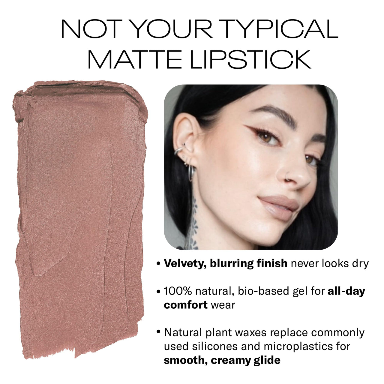 MOB Beauty Soft Matte Lipstick M102 – Mauve Greige | Weightless, One-Swipe Color Infused with Skincare | Vegan, Silicone-Free, Cruelty-Free Formula in a Biodegradable Capsule