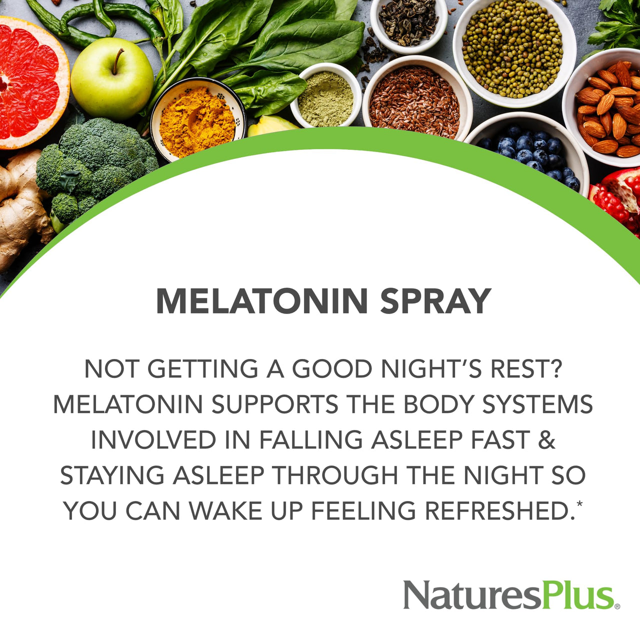 NaturesPlus Melatonin Spray, Natural Peppermint Flavor - 2 fl oz - with Vitamin B6 & E - Vegetarian, Gluten Free - 80 Servings