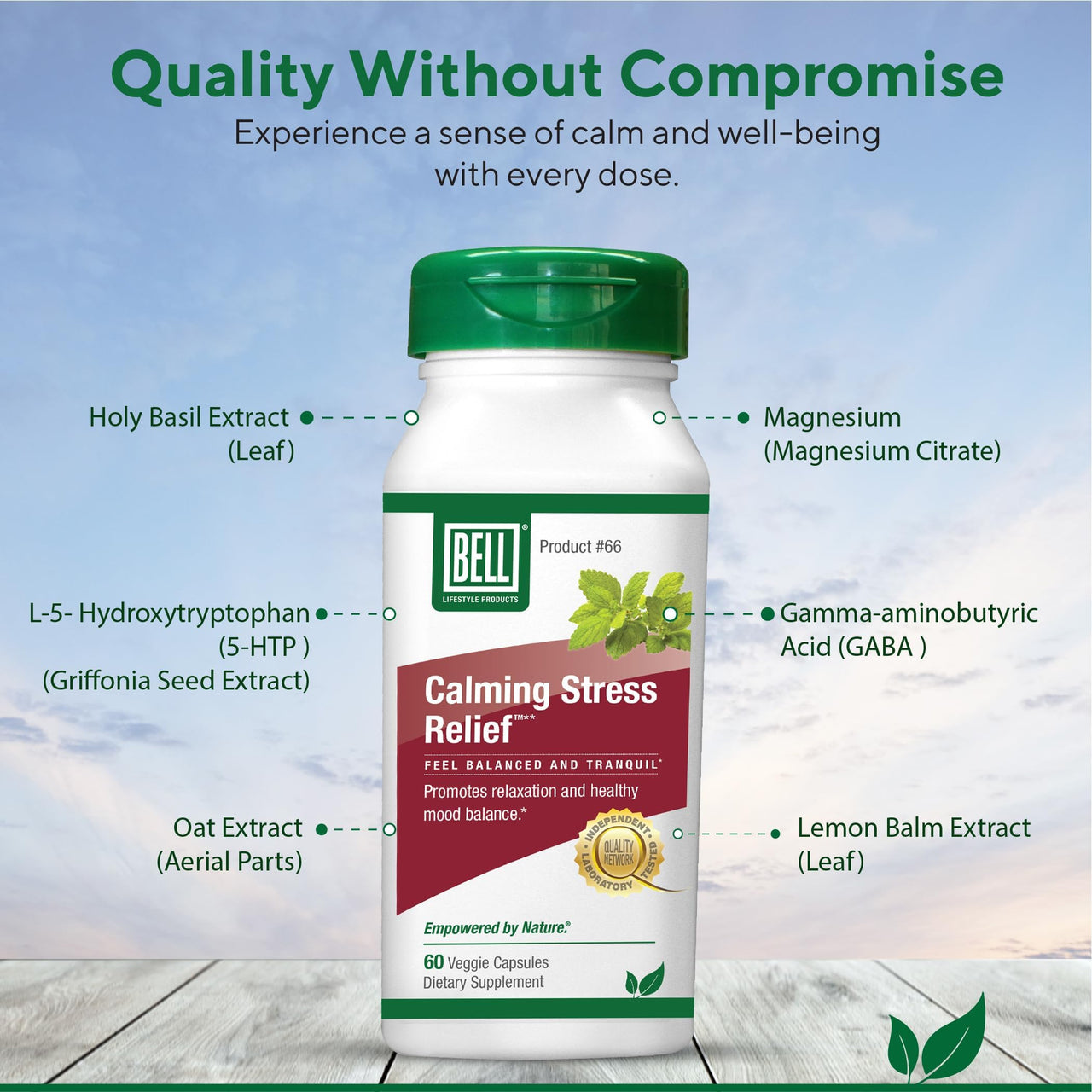 Bell Lifestyle Calming Stress Relief Herbal Blend with 5-HTP & GABA for Stress Support and Relaxation, 60 Veggie Capsules