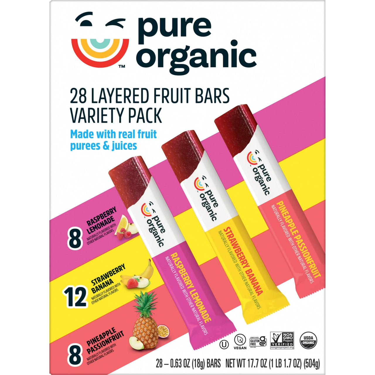 Pure Organic Layered Fruit Bars Variety Pack 28 count (Pack of 1).