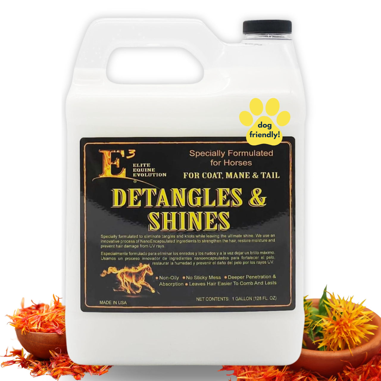 E3 Detangle and Shine for Horses - Instantly Detangles Mane and Tail, Adds Brilliant Shine, Moisturizes and Conditions, Non-Greasy, Vet Approved (8 fl oz)