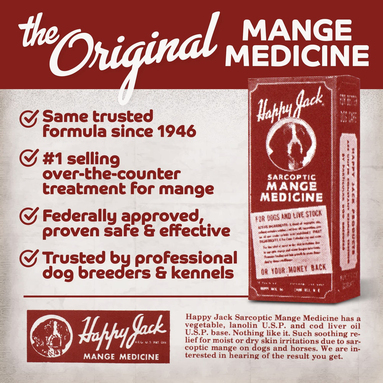 HAPPY JACK Mange Medicine & Treatment for Dogs & Horses - Brings Soothing Itch Relief to Severe Mange, Fungi, Allergies, Eczema & Most Dog Skin Irritation (8 oz)