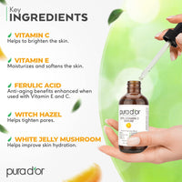 Thumbnail for PURA D'OR 20% Vitamin C Serum 4 Oz - Lightweight Maximum Strength Formula - Retinol, Hyaluronic Acid, Ferulic Acid - Professional Grade Treatment For Face & Eyes, Wrinkles - Men & Women