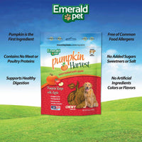 Thumbnail for Emerald Pet Pumpkin Harvest Dog Treats — Low-Fat Chewy Natural Treats with Pumpkin for Digestive Health — Meat Free, Poultry Free, Wheat Free — Apple, 6 oz