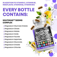 Thumbnail for Clean Nutraceuticals Magnesium Complex with Magnesium Glycinate Citrate Malate Oxide Taurate Aspartate Orotate & Mag Chloride, Zinc Copper Manganese & Vitamin C B1 B2 B6 B12 Complex - 1Pack