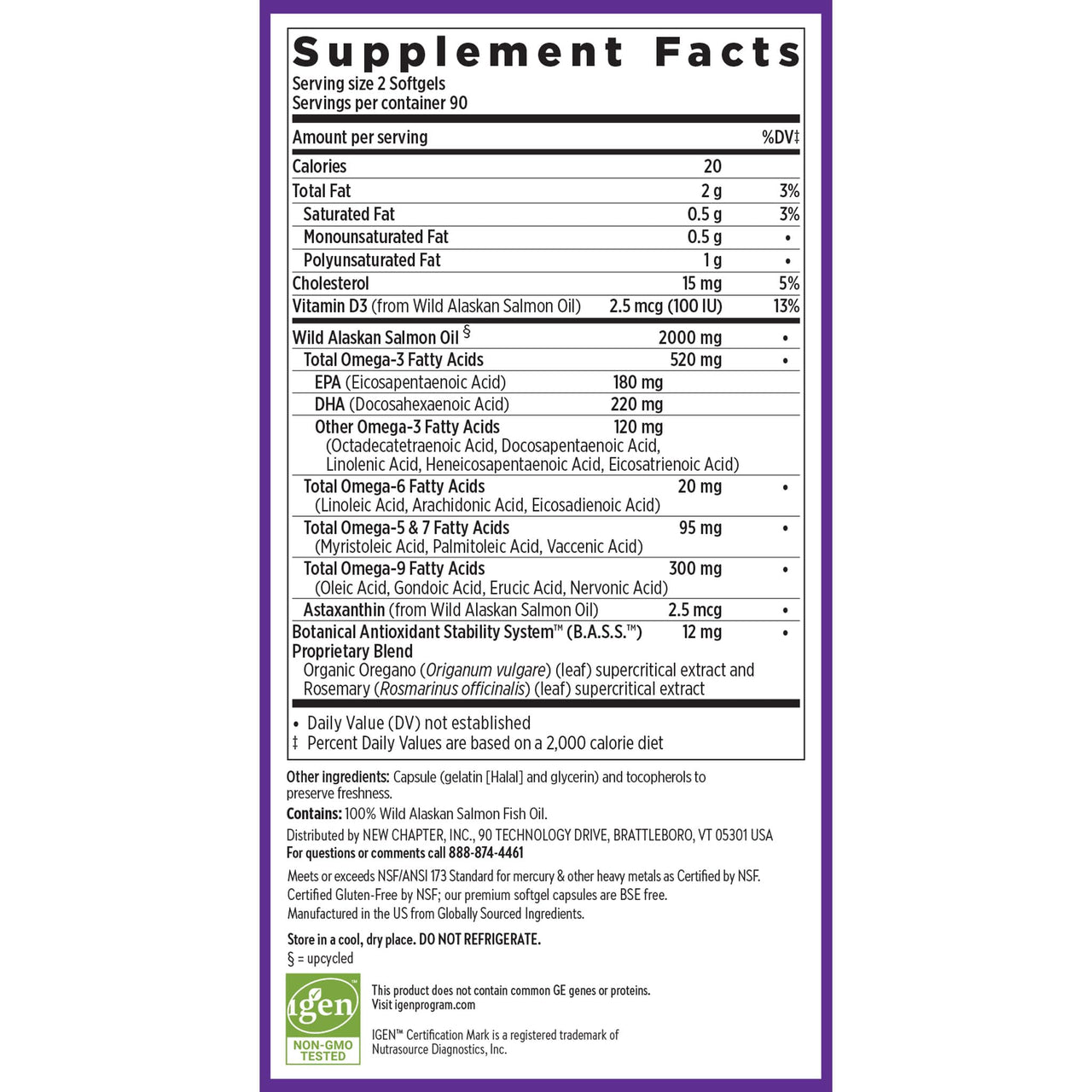 New Chapter Wholemega Fish Oil Supplement - 2000mg per Serving, Clinically Proven Wild Alaskan Salmon Oil with Omega-3 + Vitamin D3 + Astaxanthin, 180 Softgels